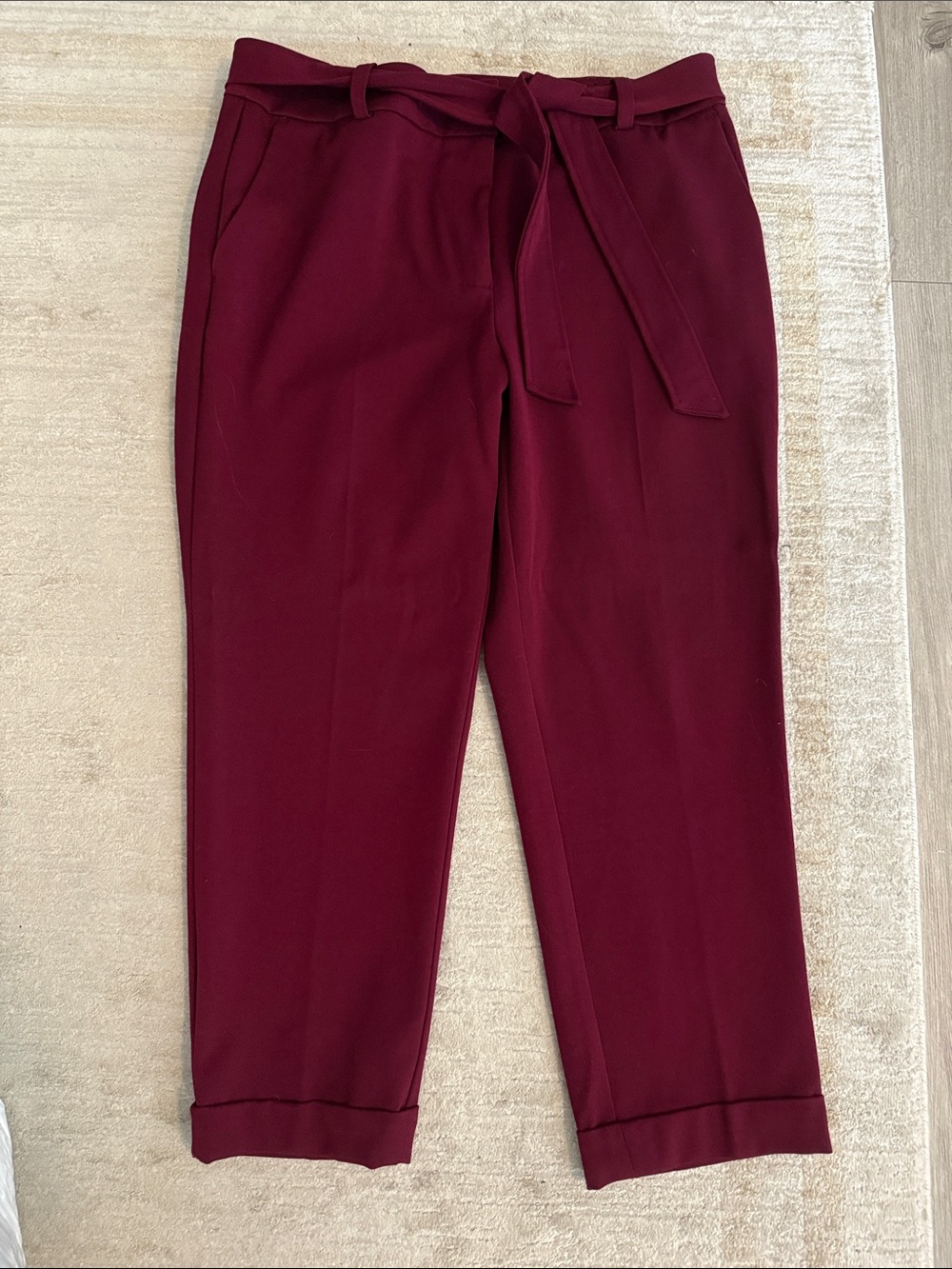 LOFT Maroon Tie-Waist Cropped Dress Pants